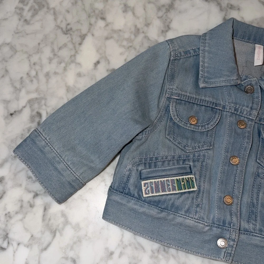 NWOT Zimmermann Kids Denim Jacket with Rainbow Patch 1Y